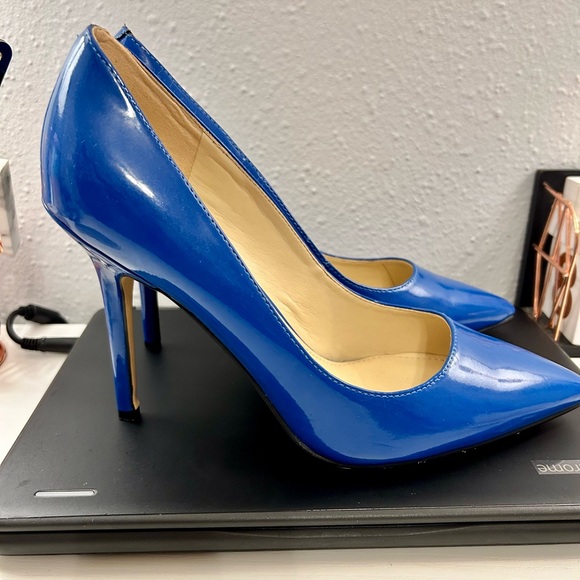 Nine West Electric Blue Patent Pointed-Toe Pumps - Picture 2 of 4